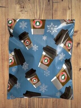 15 Polybags - Holiday Coffee Cup- Blue with Coffee Cup Motif